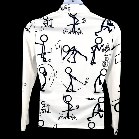 CEGOLFS B&W STICK FIGURE GOLF PRINT LONG SLEEVE 1/4 ZIP LONG SLEEVE TOP - L - Picture 4 of 5